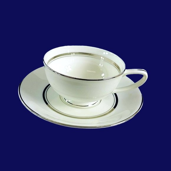 Cup Saucer Set Imperial Fukagawa Porcelain China Silver Trim 4 Cups 4 Saucers - Picture 2 of 11